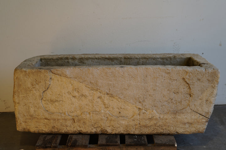 Vintage limestone planter with natural patina, rectangular shape