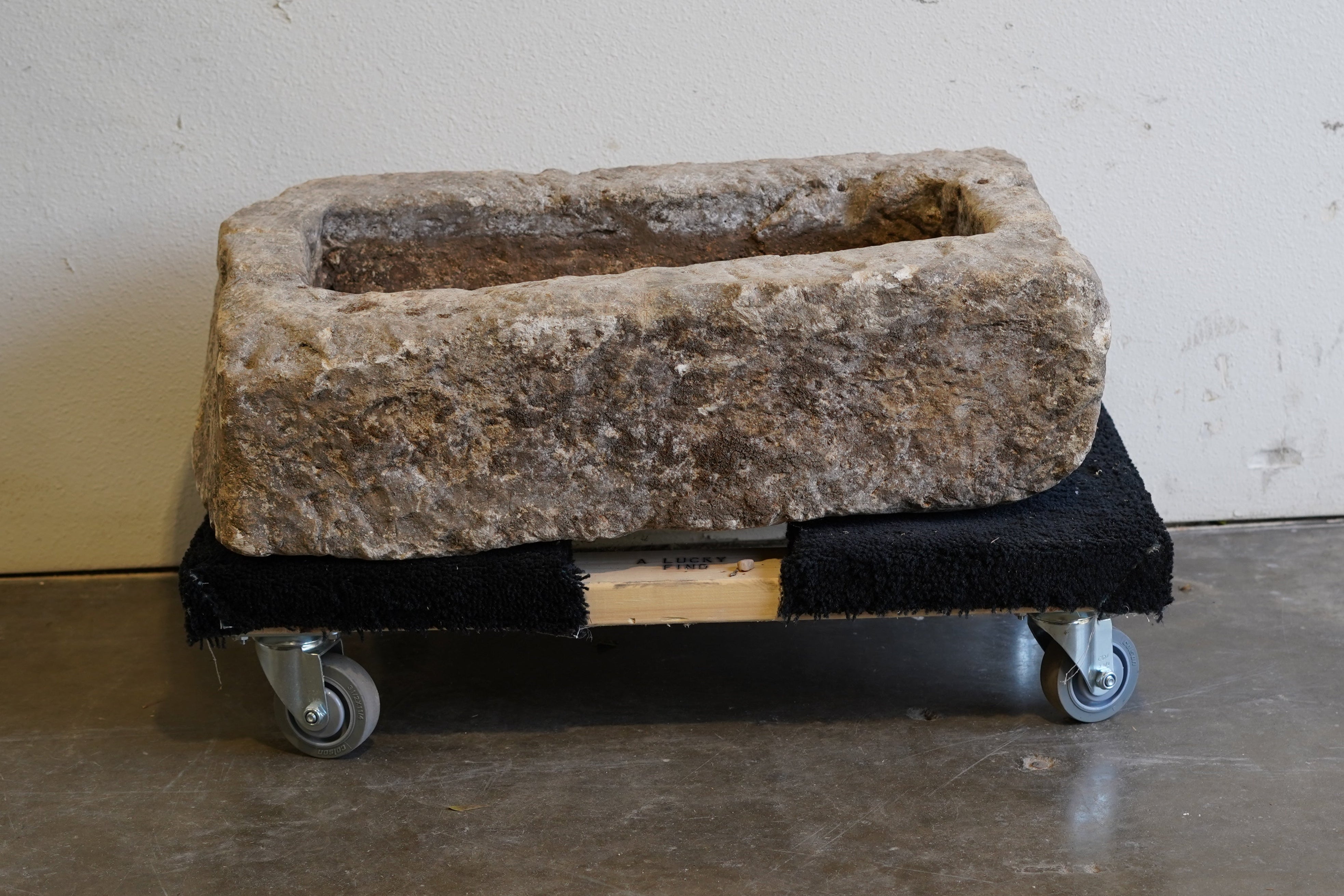 Vintage Limestone Trough on plain white background. 10" H x 30" L x 19" W