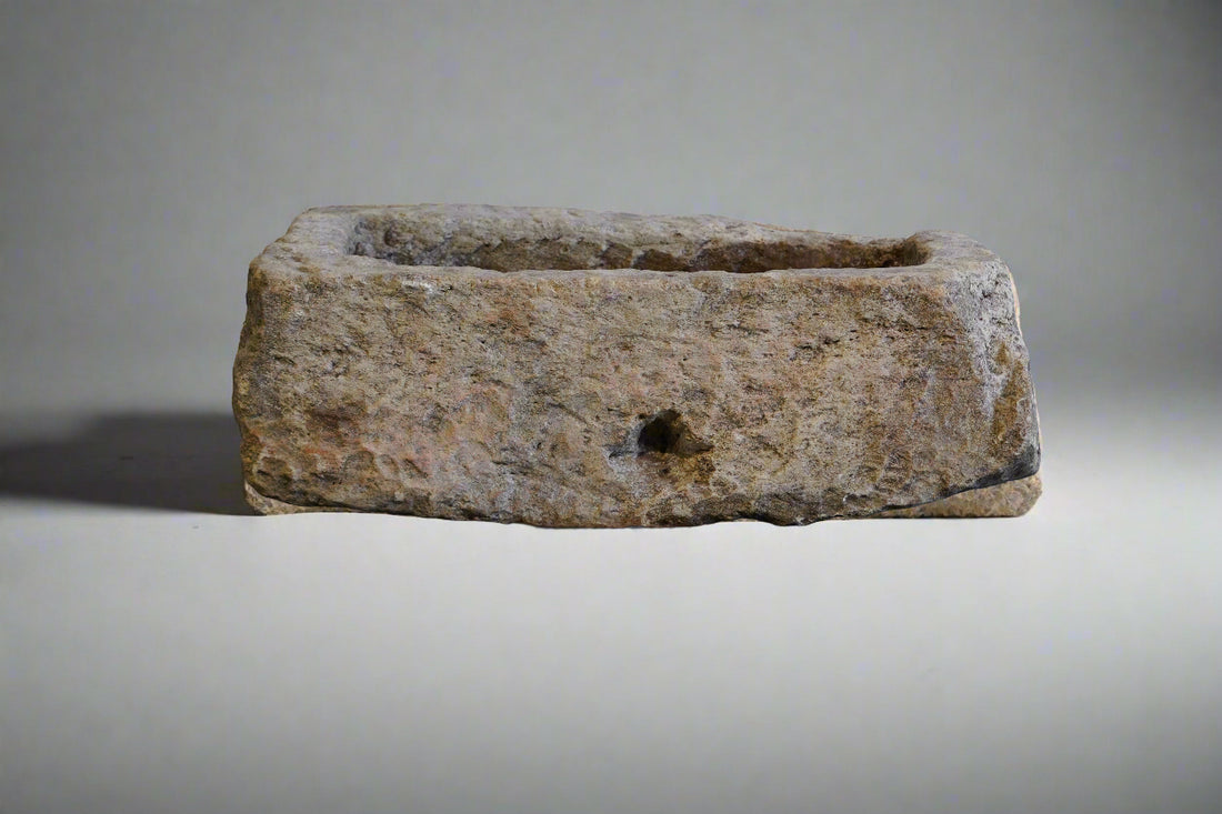 Vintage Limestone Trough on plain white background. 10" H x 30" L x 19" W