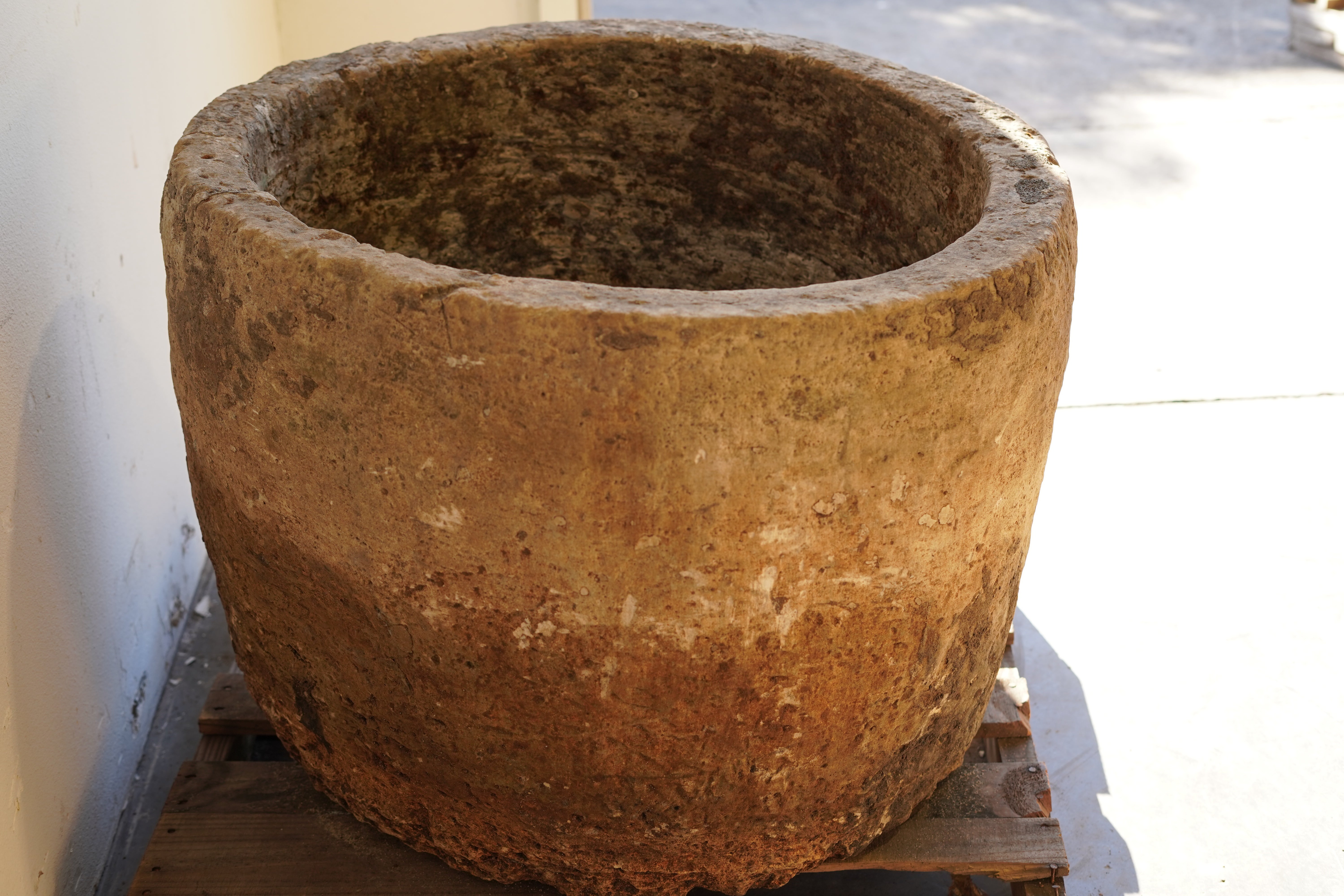 Vintage Authentic Limestone Round Planter 28" H x 34" D in shade.