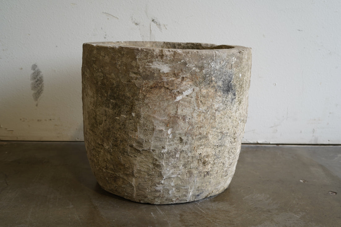 Vintage Round Limestone hand-carved and authentic