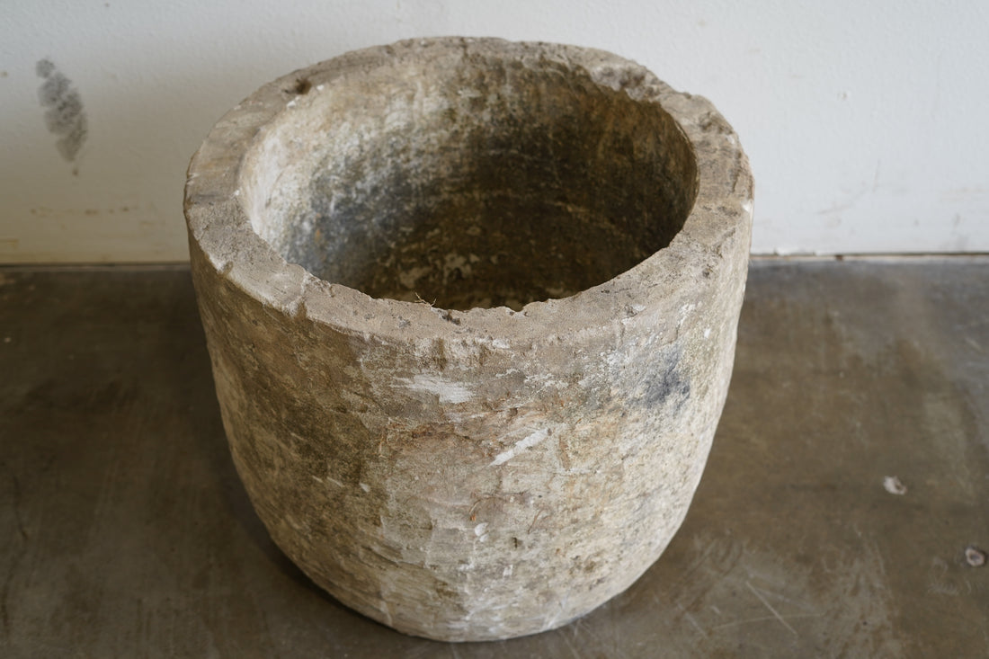 Top down view Vintage Round Limestone hand-carved and authentic