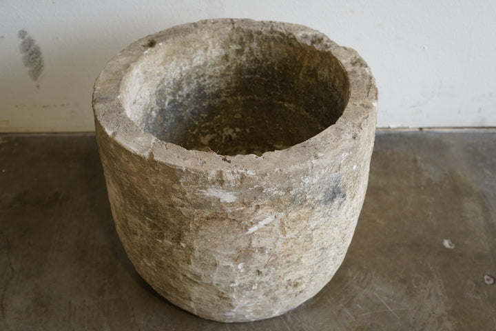 Top down view Vintage Round Limestone hand-carved and authentic