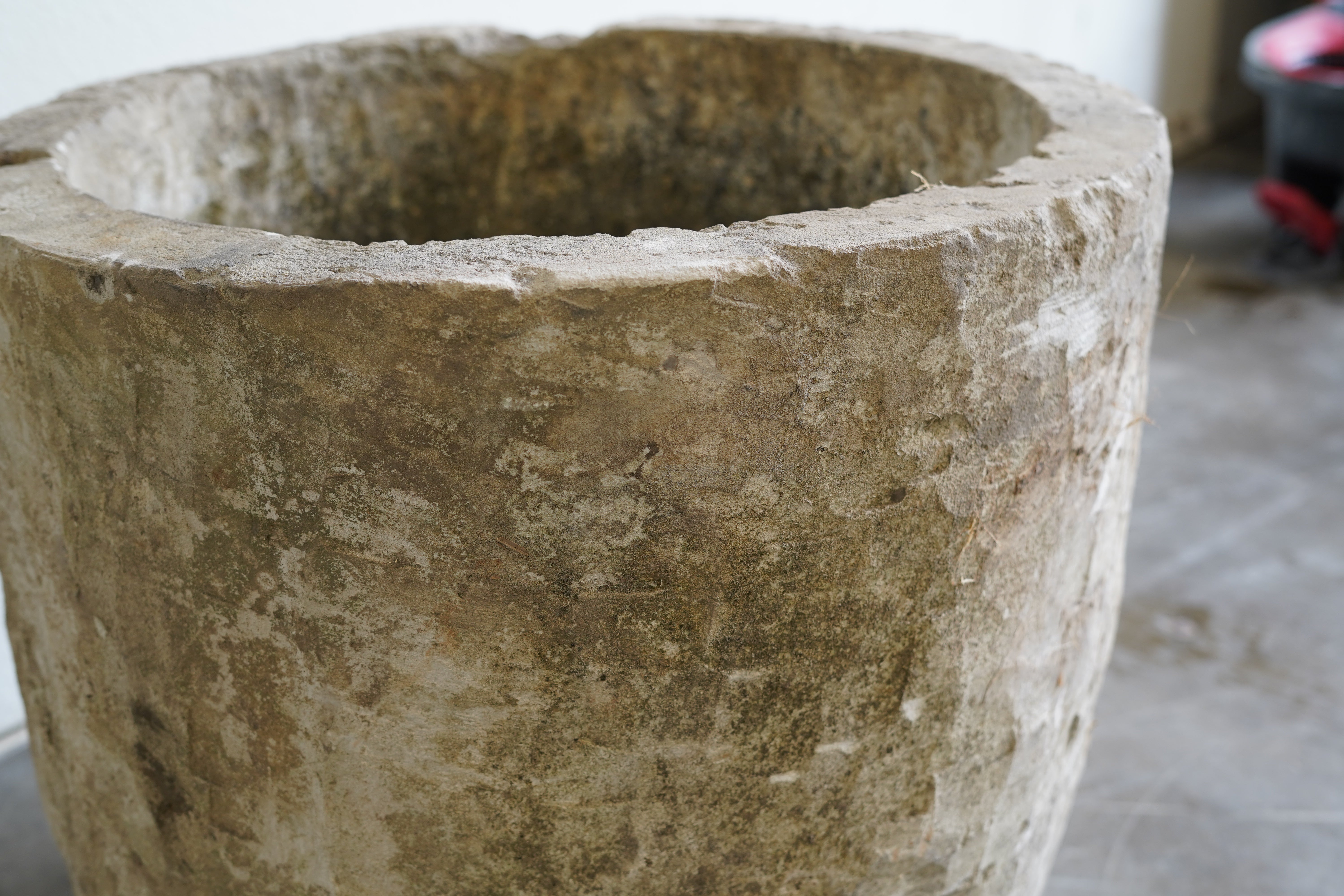 close up of Vintage Round Limestone hand-carved and authentic