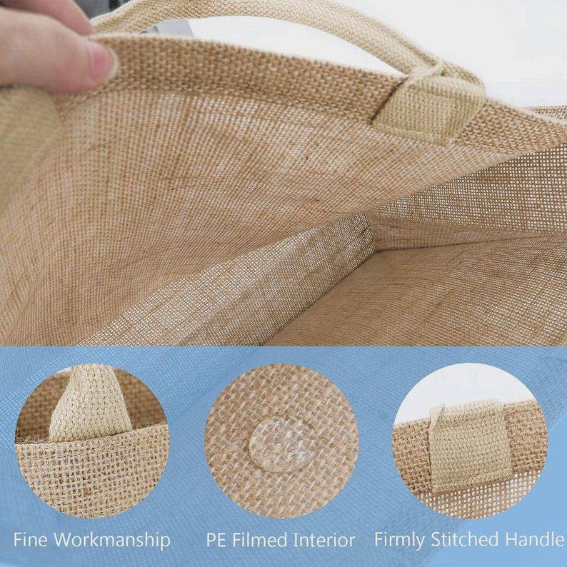 Customized Large Burlap Tote Bag with Your Logo Text Design - Trouvaille Imports