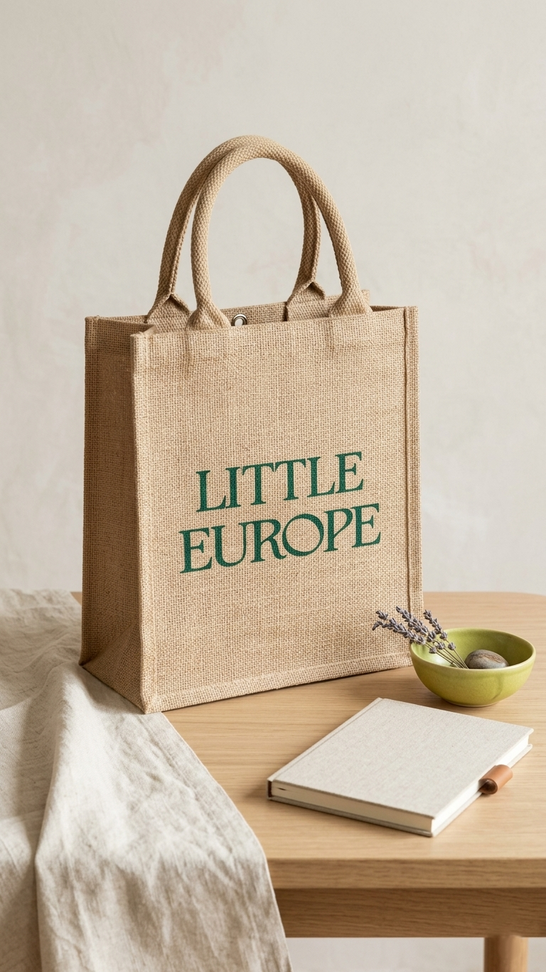 Customizable Quality Burlap Tote Bag - H 11" x W 9" x D 4" - Trouvaille Imports