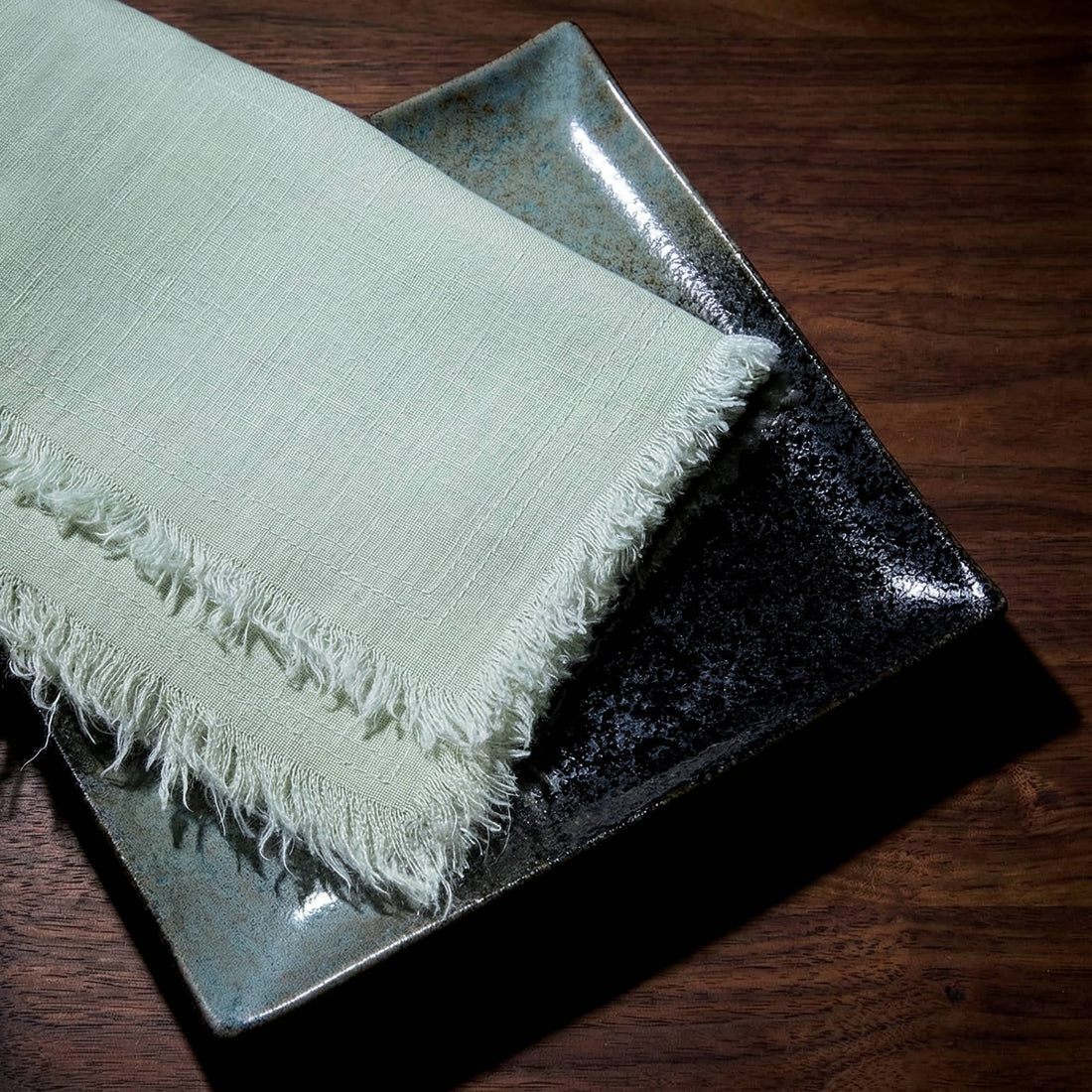 Fringed Raw Edge Pure French Linen Napkins Set of 4 -Sage - Trouvaille Imports