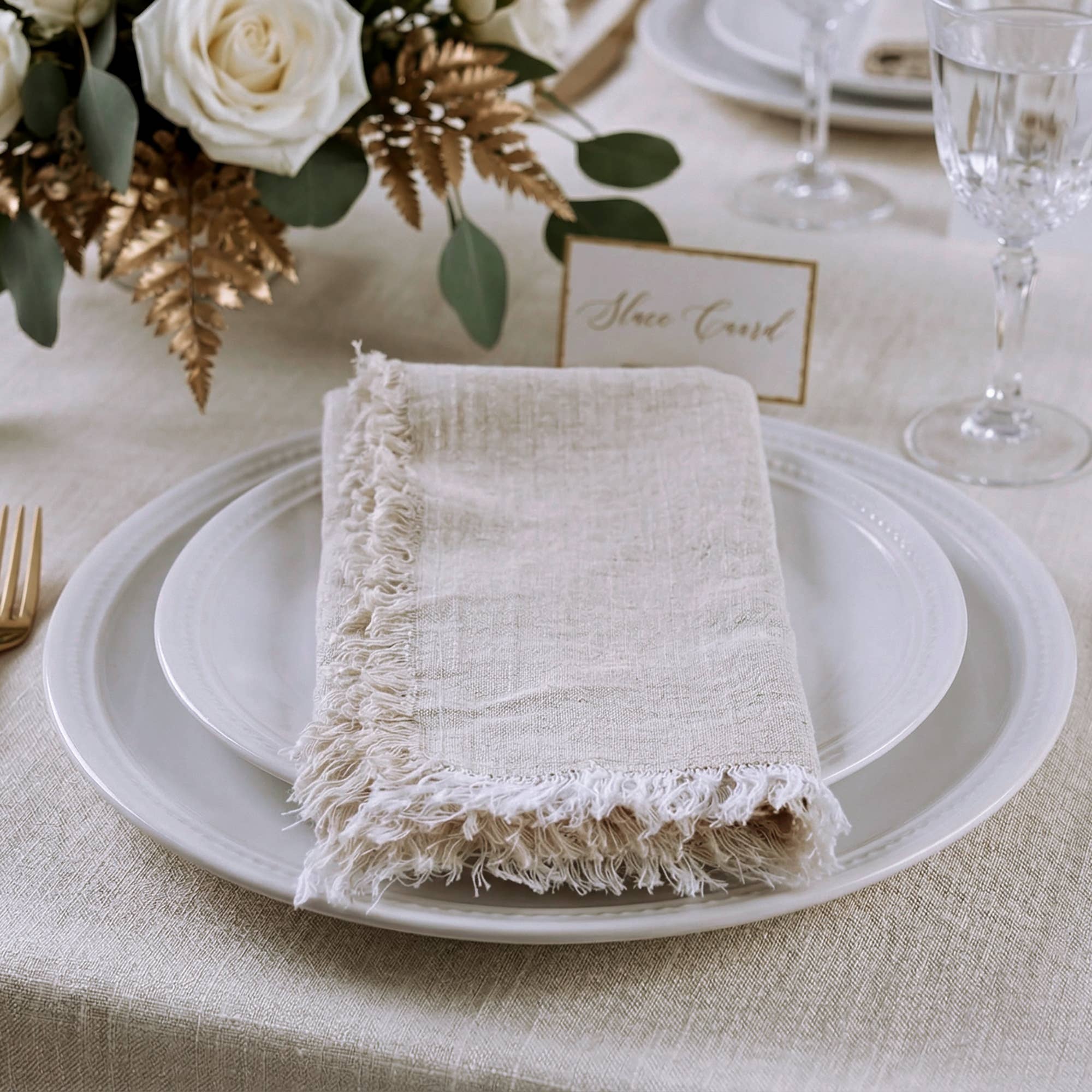 Fringed Raw Edge Pure French Linen Napkins Set of 4 -Natural - Trouvaille Imports