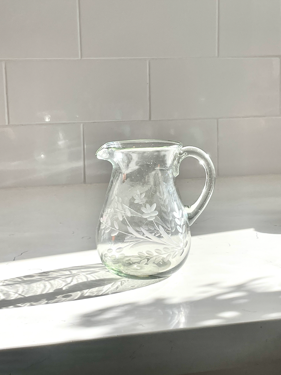 Hand-etched Blown Petite Pitcher