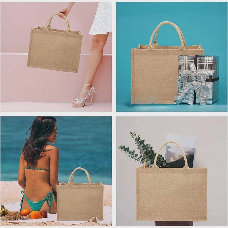Customized Large Burlap Tote Bag with Your Logo Text Design - Trouvaille Imports