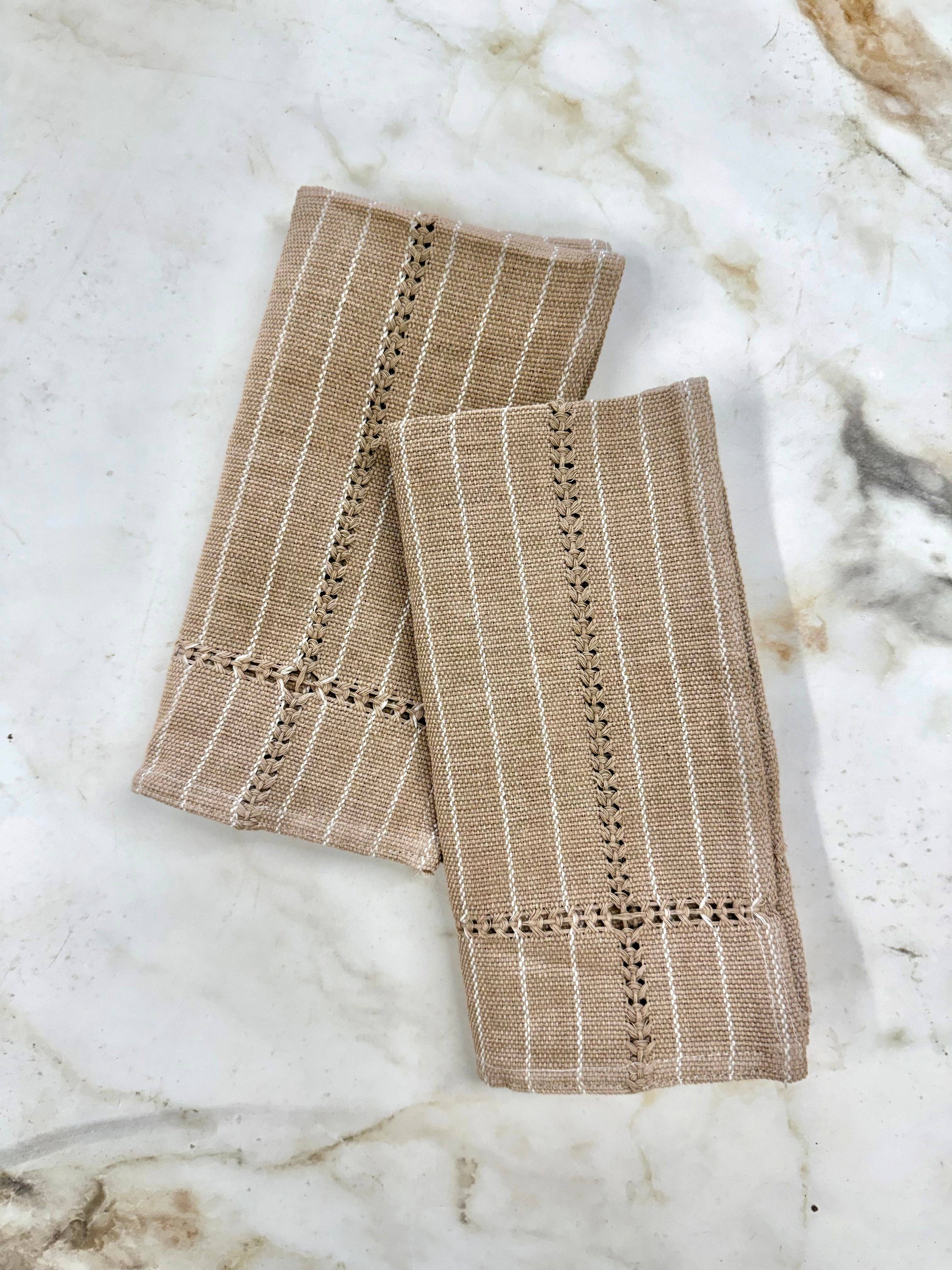 Hand-stitched Napkin, Tan S/2 - Trouvaille Imports
