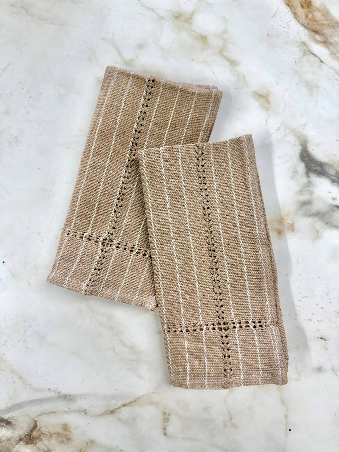 Hand-stitched Napkin, Tan S/2 - Trouvaille Imports