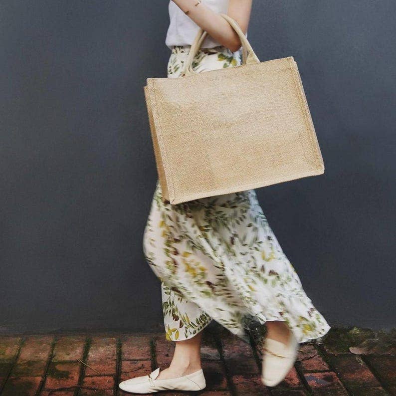 Customized Large Burlap Tote Bag with Your Logo Text Design - Trouvaille Imports