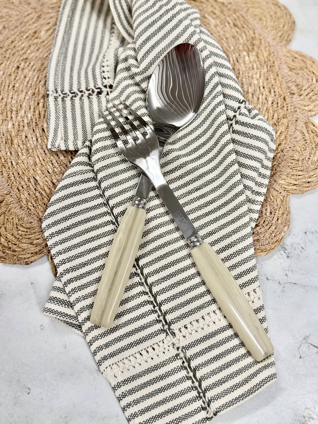 Hand-stitched Napkin, Striped S/2 - Trouvaille Imports